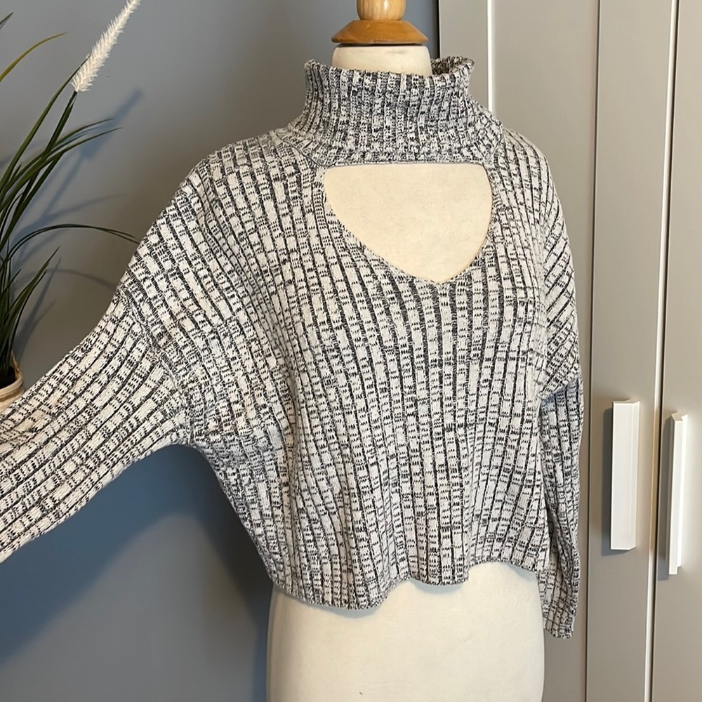 Knit turtleneck cutout sweater